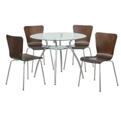 5pc Itza Round Glass Top And Chrome Base Dining Set - Buylateral -Living Room Furniture Store GUEST 03adf354 b5e1 471c bef4 97c18b884946