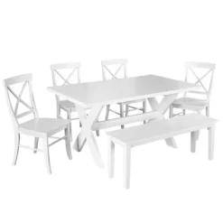 6pc Sumner Dining Set With Bench White - Buylateral -Living Room Furniture Store GUEST 1e4b2914 b701 4bd9 a850 e171f6a8445b