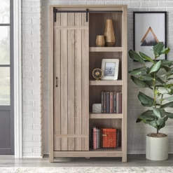 71" Glasbern Tall Farmhouse Barn Door Bookcase Weathered Gray - Buylateral