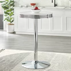 Raleigh Retro Bar Height Pub Dining Table White/Chrome - Buylateral