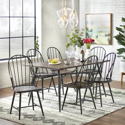 Set Of 2 Milo Windsor Metal With Wood Seat Dining Chairs Black/Espresso Brown - Buylateral 4 Set Of 2 Milo Windsor Metal With Wood Seat Dining Chairs Black/Espresso Brown - Buylateral - Image 2