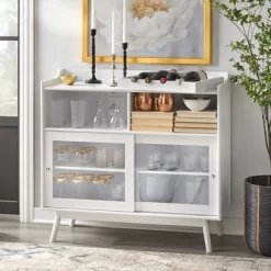 Dublin Bar Cabinet With Sliding Glass Doors White - Buylateral -Living Room Furniture Store GUEST 6861e152 6f89 407d a989 c3f88da09110