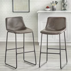 Set Of 2 30" Draper Metal Counter Height Barstool Brown Faux Leather/Black - Buylateral