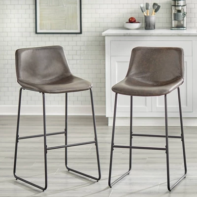 Set Of 2 30" Draper Metal Counter Height Barstool Brown Faux Leather/Black - Buylateral 3 Set Of 2 30" Draper Metal Counter Height Barstool Brown Faux Leather/Black - Buylateral