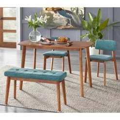 Nettie Mid-Century Modern Upholstered Bench Walnut/Teal - Buylateral -Living Room Furniture Store GUEST 7b14bbe5 4fde 4050 ac39 41cff05a3ebf
