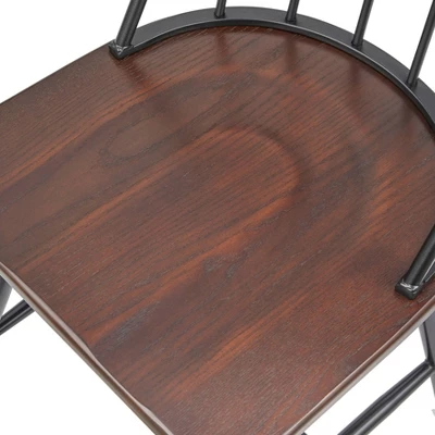 Set Of 2 Milo Windsor Metal With Wood Seat Dining Chairs Black/Espresso Brown - Buylateral 5 Set Of 2 Milo Windsor Metal With Wood Seat Dining Chairs Black/Espresso Brown - Buylateral - Image 3