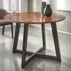 Jonas Round Dining Table Light Walnut/Black - Buylateral