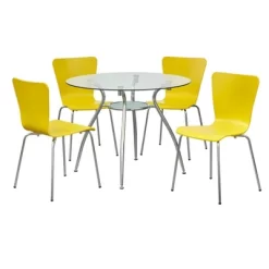 5pc Itza Round Glass Top And Chrome Base Dining Set - Buylateral -Living Room Furniture Store GUEST 8fb76797 3121 4d99 8c0d 0b69e56601cb