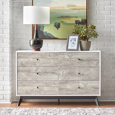 Crislana Mid-Century Modern 6 Drawer Dresser Gray/White - Buylateral 3 Crislana Mid-Century Modern 6 Drawer Dresser Gray/White - Buylateral