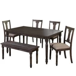 6pc Burntwood Dining Set With Bench - Buylateral -Living Room Furniture Store GUEST a7533b3f 641d 4ea7 a901 85eea0f0acd2