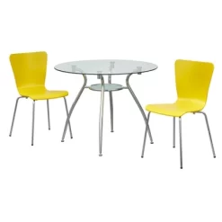 3pc Itza Round Glass Top And Chrome Base Dining Set - Buylateral -Living Room Furniture Store GUEST aa0a19a0 cc3e 4407 baef 87707d01a68d