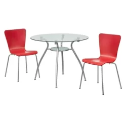 3pc Itza Round Glass Top And Chrome Base Dining Set - Buylateral -Living Room Furniture Store GUEST ad1e6ae4 9d07 4aa3 ba3d 6b04c97a3d7e