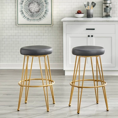 Set Of 2 24" Mazzini Faux Leather And Metal Counter Height Barstools - Buylateral 3 Set Of 2 24" Mazzini Faux Leather And Metal Counter Height Barstools - Buylateral