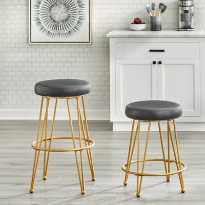 Set Of 2 24" Mazzini Faux Leather And Metal Counter Height Barstools - Buylateral 4 Set Of 2 24" Mazzini Faux Leather And Metal Counter Height Barstools - Buylateral - Image 2