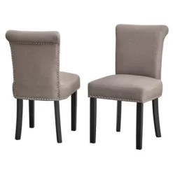 Set Of 2 Adeline Nailhead Parsons Dining Chair Gray - Buylateral: Upholstered, Rubberwood Legs, 250lb Capacity