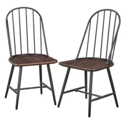 Set Of 2 Milo Windsor Metal With Wood Seat Dining Chairs - Buylateral