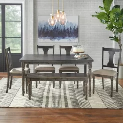 6pc Burntwood Dining Set With Bench - Buylateral