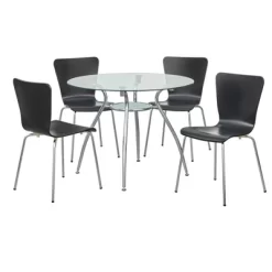 5pc Itza Round Glass Top And Chrome Base Dining Set - Buylateral -Living Room Furniture Store GUEST e81d2db8 a0c8 4876 ae51 87fa0776bb00