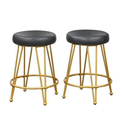 Set Of 2 24" Mazzini Faux Leather And Metal Counter Height Barstools - Buylateral 7 Set Of 2 24" Mazzini Faux Leather And Metal Counter Height Barstools - Buylateral - Image 5