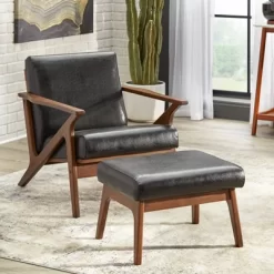 Bianca Mid-Century Modern Ottoman Black/Walnut - Buylateral -Living Room Furniture Store GUEST ee7897ee 7c1d 4e54 bb59 729d90e30a06