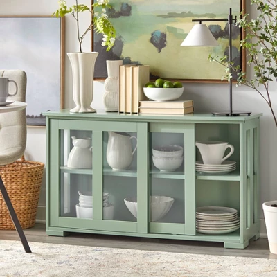 Pacific Stackable Cabinet With Sliding Glass Doors Mint Green - Buylateral 4 Pacific Stackable Cabinet With Sliding Glass Doors Mint Green - Buylateral - Image 2