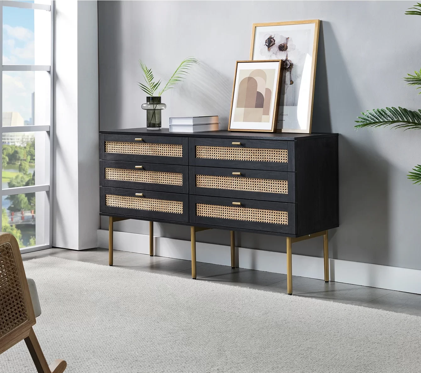 Living Room Furniture Store -Living Room Furniture Store Selamat 6 Drawer 54 W Multifunctional Wood Double Dresser with Metal Legs by HULALA HOME e1763382595916